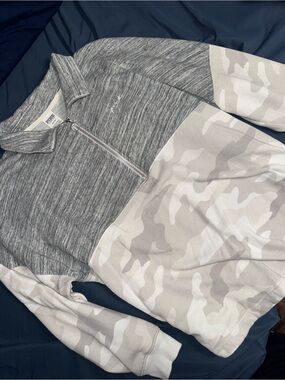 PINK gray and white camo quarter zip sweatshirt